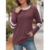 imageATHMILE Womens Long Sleeve Shirts Color Block Casual Crewneck Tops Tshirt Basic Tee Fall Fashion Clothes Trendy Outfits 2025Winered