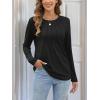 imageATHMILE Womens Long Sleeve Shirts Pleated Business Casual Basic Tunic Tops Fall Tees ClothesBlack