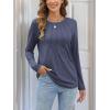 imageATHMILE Womens Long Sleeve Shirts Pleated Business Casual Basic Tunic Tops Fall Tees ClothesNavy Blue
