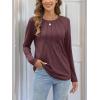 imageATHMILE Womens Long Sleeve Shirts Pleated Business Casual Basic Tunic Tops Fall Tees ClothesWine Red