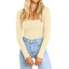 imageATHMILE Womens Square Neck Long Sleeve Bodysuit Ribbed Slim Fitted TopsApricot