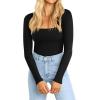imageATHMILE Womens Square Neck Long Sleeve Bodysuit Ribbed Slim Fitted TopsBlack