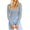 imageATHMILE Womens Square Neck Long Sleeve Bodysuit Ribbed Slim Fitted TopsCounty Blue
