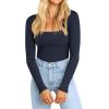 imageATHMILE Womens Square Neck Long Sleeve Bodysuit Ribbed Slim Fitted TopsDark Blue