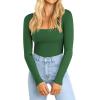 imageATHMILE Womens Square Neck Long Sleeve Bodysuit Ribbed Slim Fitted TopsDark Green