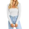 imageATHMILE Womens Square Neck Long Sleeve Bodysuit Ribbed Slim Fitted TopsWhite