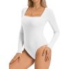 imageATHMILE Womens Square Neck Long Sleeve Bodysuit Ribbed Slim Fitted TopsWhite