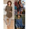 imageATHMILE Womens Tunic Tops to Wear with Leggings Fall Long Sleeve Thumb Hole Shirts Crew Neck Curved Hem Fashion Clothes 2025Black
