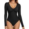 imageATHMILE Deep V Neck Long Sleeve Bodysuits for Women Sexy Going Out Tops Body SuitsBlack