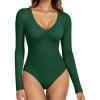 imageATHMILE Deep V Neck Long Sleeve Bodysuits for Women Sexy Going Out Tops Body SuitsDark Green