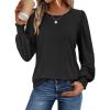 imageATHMILE Fall Long Sleeve Shirts for Women Business Casual Crewneck Tops Dressy Blouses with Smocked Cuffs Teacher OutfitsBlack