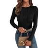 imageATHMILE Long Sleeve Shirts for Women Work Business Casual Dressy Tops Trendy Textured Fitted Spring Fashion Clothes BlouseBlack