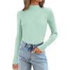 imageATHMILE Womens 2025 Fall Long Sleeve Pullover Ribbed Knit Sweater Low Mock Neck Slim Fit Basic Casual Tee TopsMint Green