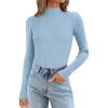 imageATHMILE Womens 2025 Fall Long Sleeve Pullover Ribbed Knit Sweater Low Mock Neck Slim Fit Basic Casual Tee TopsSky Blue