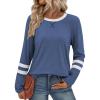 imageATHMILE Womens Long Sleeve Shirts Color Block Casual Crewneck Tops Tshirt Basic Tee Fall Fashion Clothes Trendy Outfits 2025Blue