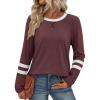 imageATHMILE Womens Long Sleeve Shirts Color Block Casual Crewneck Tops Tshirt Basic Tee Fall Fashion Clothes Trendy Outfits 2025Winered