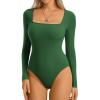 imageATHMILE Womens Square Neck Long Sleeve Bodysuit Ribbed Slim Fitted TopsDark Green