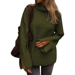 imageATHMILE Fall Fashion Sweaters for Women Turtleneck Long Sleeve Casual Loose Knit Pullover Tops Winter Clothes 2025Army Green