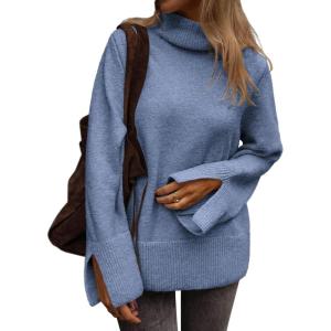 imageATHMILE Fall Fashion Sweaters for Women Turtleneck Long Sleeve Casual Loose Knit Pullover Tops Winter Clothes 2025Blue
