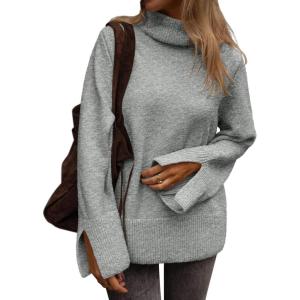 imageATHMILE Fall Fashion Sweaters for Women Turtleneck Long Sleeve Casual Loose Knit Pullover Tops Winter Clothes 2025Grey