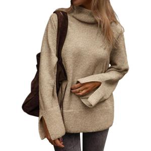 imageATHMILE Fall Fashion Sweaters for Women Turtleneck Long Sleeve Casual Loose Knit Pullover Tops Winter Clothes 2025Khaki