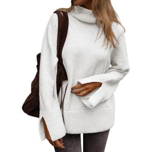 imageATHMILE Fall Fashion Sweaters for Women Turtleneck Long Sleeve Casual Loose Knit Pullover Tops Winter Clothes 2025White