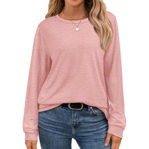 imageATHMILE Fall Long Sleeve Shirts for Women Fashion Oversized Tees Casual Business Tops Loose Fit Solid Basic Outfits 2025Pink