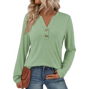 imageATHMILE Long Sleeve Shirts for Women 2025 Fall Outfits Henley Dressy Casual Tops Trendy Blouses Cute TShirts Fashion ClothesLight Green