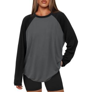 imageATHMILE Women Oversized Long Sleeve Shirt 2025 Fall Winter Casual Basics Top Loose Fit Tee Fashion Cute ClothesGrey Black