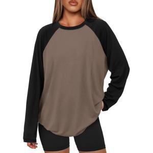 imageATHMILE Women Oversized Long Sleeve Shirt 2025 Fall Winter Casual Basics Top Loose Fit Tee Fashion Cute ClothesMocha Black