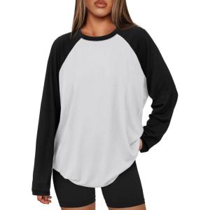 imageATHMILE Women Oversized Long Sleeve Shirt 2025 Fall Winter Casual Basics Top Loose Fit Tee Fashion Cute ClothesWhite Black