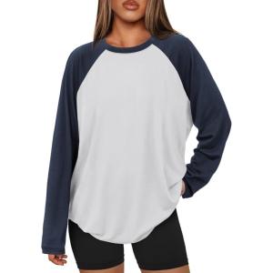 imageATHMILE Women Oversized Long Sleeve Shirt 2025 Fall Winter Casual Basics Top Loose Fit Tee Fashion Cute ClothesWhite Navy