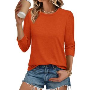imageATHMILE Womens 34 Sleeve TShirts Summer Tops Fall Fashion Blouses Beach Vacation Clothes Spring Tunic 2025 TrendyOrange