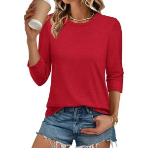 imageATHMILE Womens 34 Sleeve TShirts Summer Tops Fall Fashion Blouses Beach Vacation Clothes Spring Tunic 2025 TrendyRed