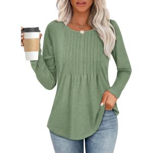 imageATHMILE Womens Long Sleeve Shirts Business Casual Blouse Dressy Fall Spring Basic Outfits Trendy Loose Fit Tunic TopsLight Green