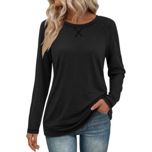imageATHMILE Womens Long Sleeve Shirts Casual Loose Fit Tops Fall Fashion Outfits Dressy Basic Trendy Blouses ClothesBlack