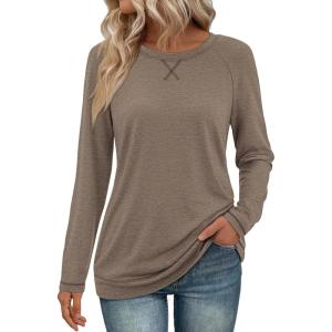 imageATHMILE Womens Long Sleeve Shirts Casual Loose Fit Tops Fall Fashion Outfits Dressy Basic Trendy Blouses ClothesCoffee Grey