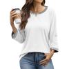 imageATHMILE Womens 34 Length Sleeve Tops Dressy Casual Striped Crew Neck Fall T Shirts Spring Blouse Summer TunicsWhite