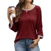 imageATHMILE Womens 34 Length Sleeve Tops Dressy Casual Striped Crew Neck Fall T Shirts Spring Blouse Summer TunicsWine Red