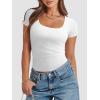 imageATHMILE Womens Short Sleeve Shirts Crop Tops Basic Double Modal Layering Tight Slim Fit Y2K T Shirts Clothes 2024White
