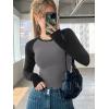 imageATHMILE Womens Short SleeveLong Sleeve Cropped Tops Slim Fit Stretchy Color Block Slightly Shirts Y2k Fashion Clothes2grey Black Combo