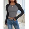 imageATHMILE Womens Short SleeveLong Sleeve Cropped Tops Slim Fit Stretchy Color Block Slightly Shirts Y2k Fashion Clothes2grey Black Combo