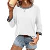 imageATHMILE Womens 34 Length Sleeve Tops Dressy Casual Striped Crew Neck Fall T Shirts Spring Blouse Summer TunicsWhite