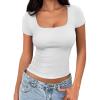 imageATHMILE Womens Short Sleeve Shirts Crop Tops Basic Double Modal Layering Tight Slim Fit Y2K T Shirts Clothes 2024White