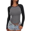 imageATHMILE Womens Short SleeveLong Sleeve Cropped Tops Slim Fit Stretchy Color Block Slightly Shirts Y2k Fashion Clothes2grey Black Combo