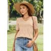 imageATHMILE Short Sleeve V Neck Sweaters Dressy Casual Blouses Lightweight Thin Knit Fashion Shirts Summer Tops for WomenApricot