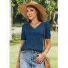 imageATHMILE Short Sleeve V Neck Sweaters Dressy Casual Blouses Lightweight Thin Knit Fashion Shirts Summer Tops for WomenDark Blue