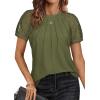 imageATHMILE Womens Blouses Business Date Outfits Spring Summer Fall Work Tops Fashion Lace Short Sleeve Casual Shirts 2025Armygreen