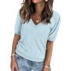 imageATHMILE Short Sleeve V Neck Sweaters Dressy Casual Blouses Lightweight Thin Knit Fashion Shirts Summer Tops for WomenLight Blue