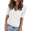 imageATHMILE Short Sleeve V Neck Sweaters Dressy Casual Blouses Lightweight Thin Knit Fashion Shirts Summer Tops for WomenWhite